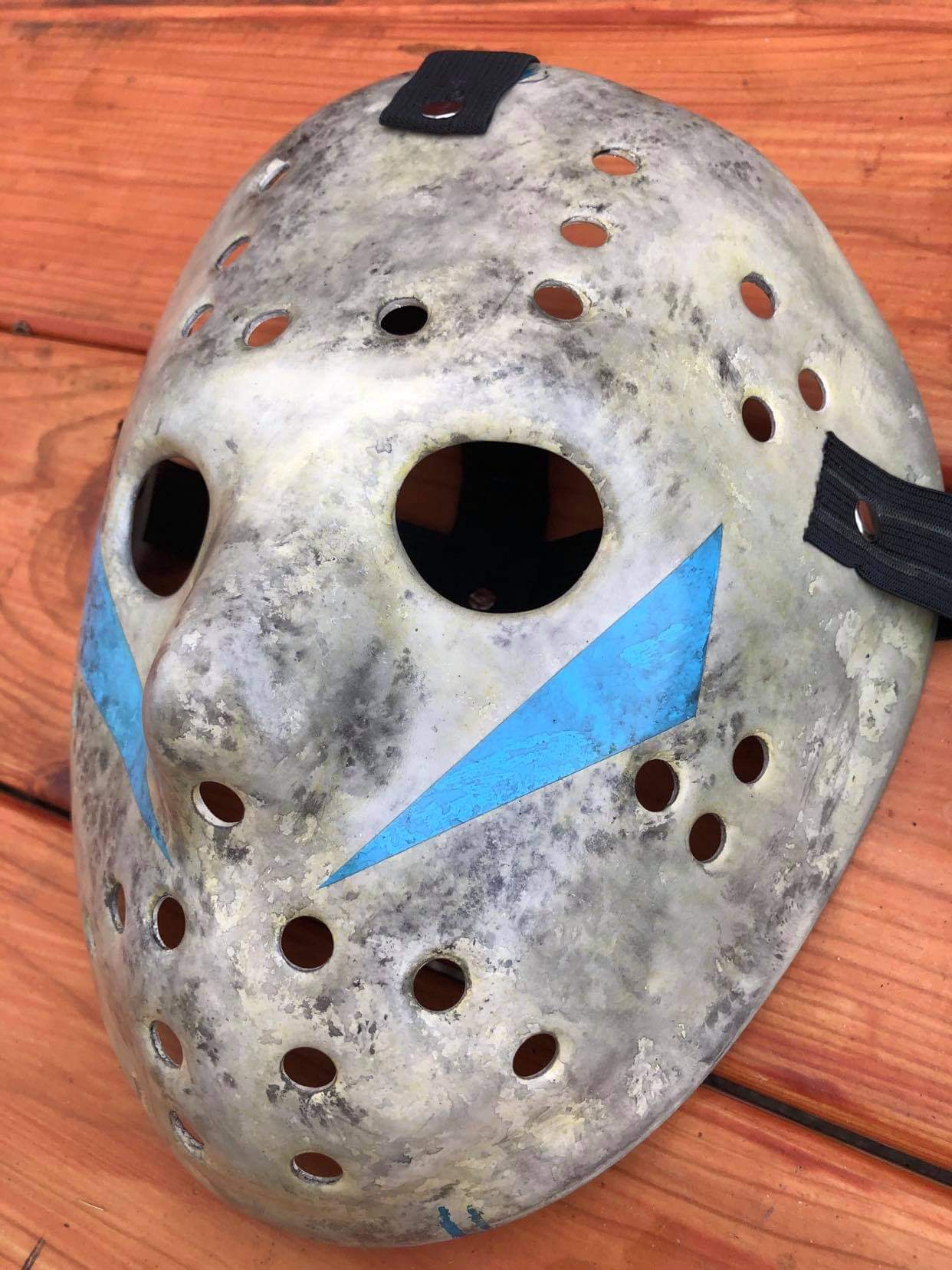 Jason Voorhees Inspired Hand Painted Weathered Full Mossy Hockey Mask